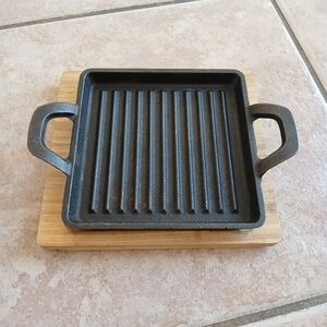 Cast Iron Masterclass Premium 5.5" Grill Pan with Wooden Base